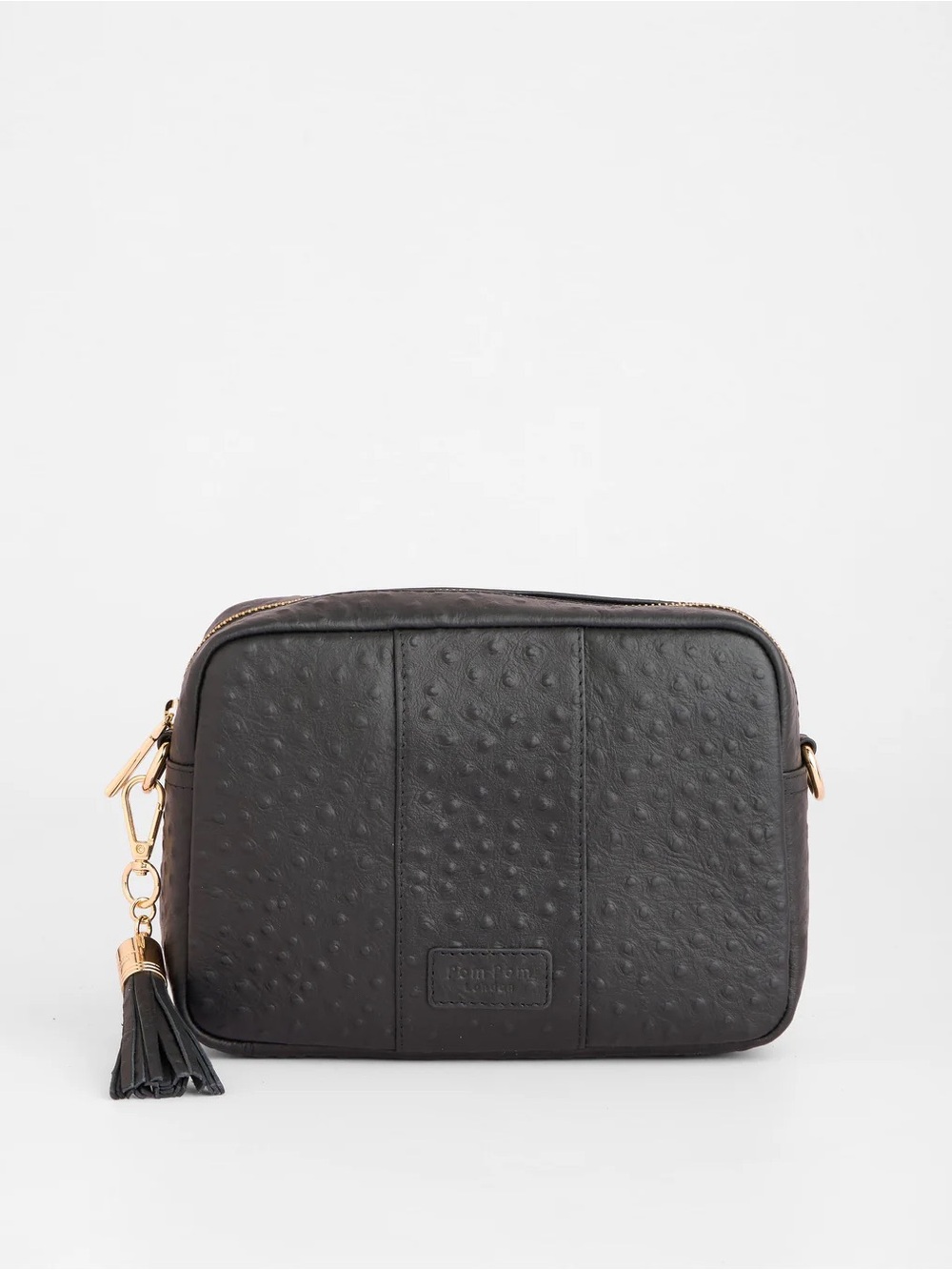 Pom Pom London City Crossbody Bag Ostrich Black w/ 3 straps